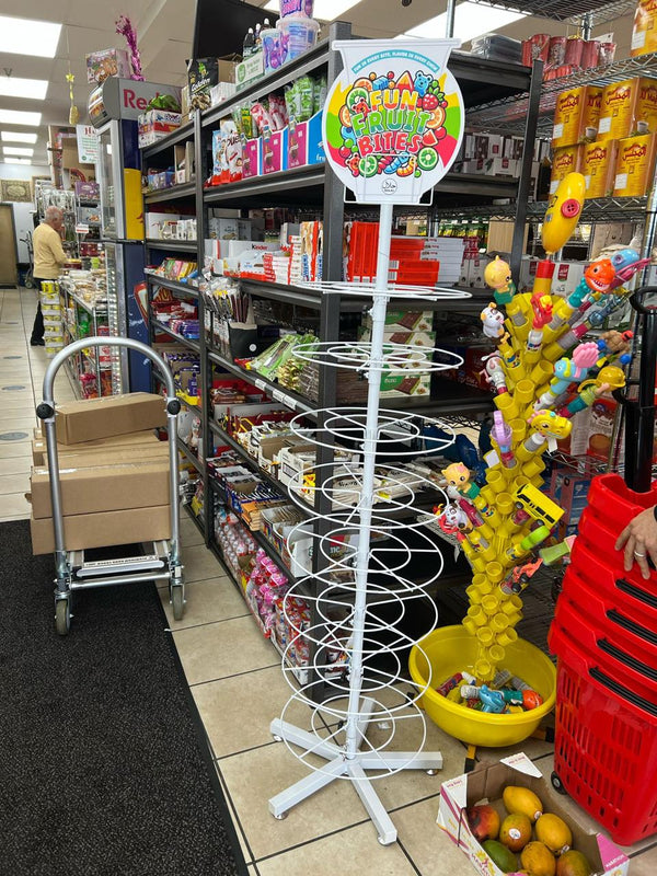 Round Display Rack - Rotating Stand for Cup Candy - Spiral Metal Floor Display - White